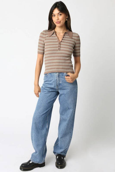 Ina Stripe Top: Truffle Sage