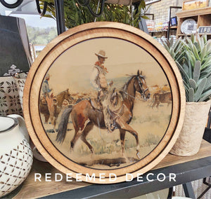 8" Round Vintage Cowboy Art - Lulu Bella Boutique