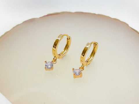 E165 gold dangle earring, dangle earring, emerald earring: Colorless