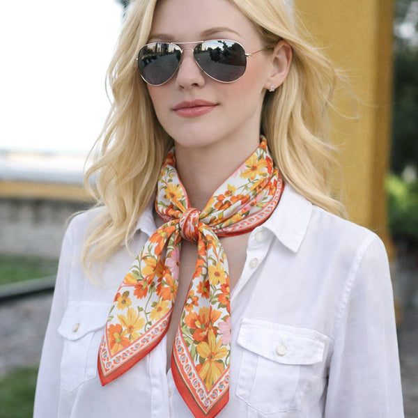 FLORAL PRINT SQUARE SCARF, WLQS 149: BLU - Lulu Bella Boutique