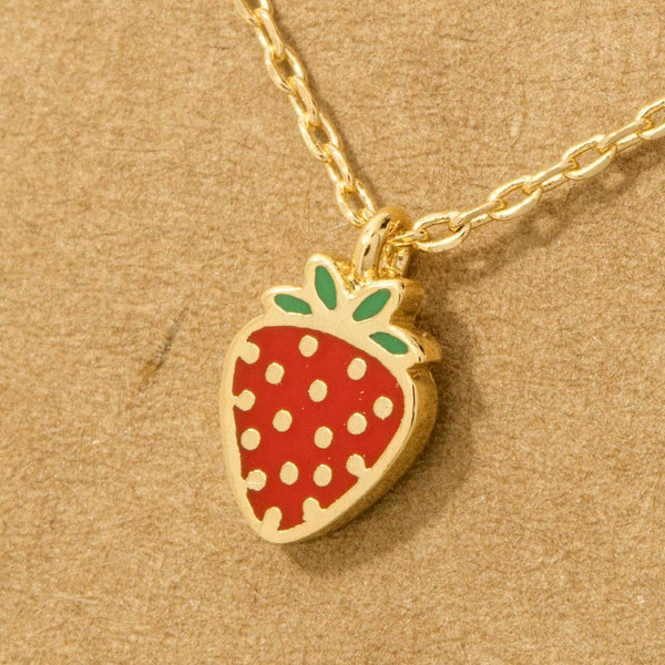 Gold Dipped Epoxy Strawberry Pendant Necklace: G - Lulu Bella Boutique