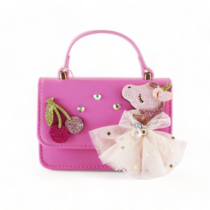 B1302 Unicorn & Cherry Applique Purse (6 Colors): Fuchsia