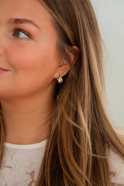 Bezel Gemstone Hoop Earrings: Gold