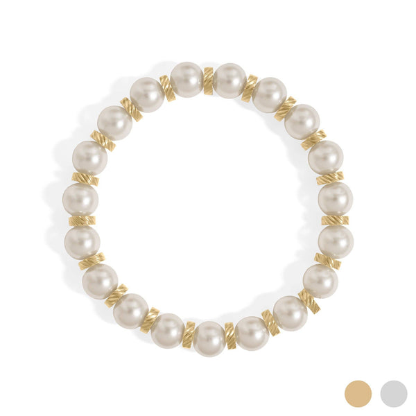 18K Gold PVD 8mm Kiska Glass Pearl Stretch Bracelet: Gold