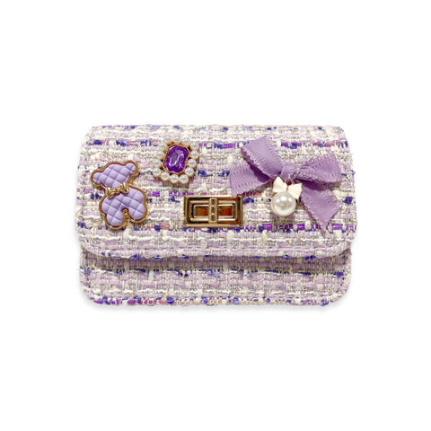 B1322 Teddy & Bow Tweed Purse (2 Colors): Purple