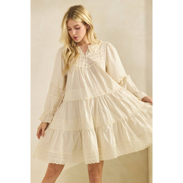 Eyelet Lace Tiered Babydoll Dress - Lulu Bella Boutique