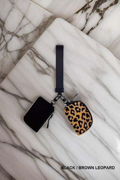 Dual Pouch Wristlet Keychain Wallet: BLACK/BLACK CHECKERED