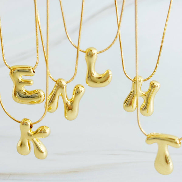 Balloon Letter Initial Necklace: Yellow Gold / W