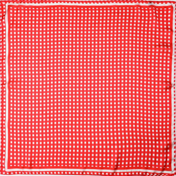 Red Gingham Silk-Finish Square Scarf: Red