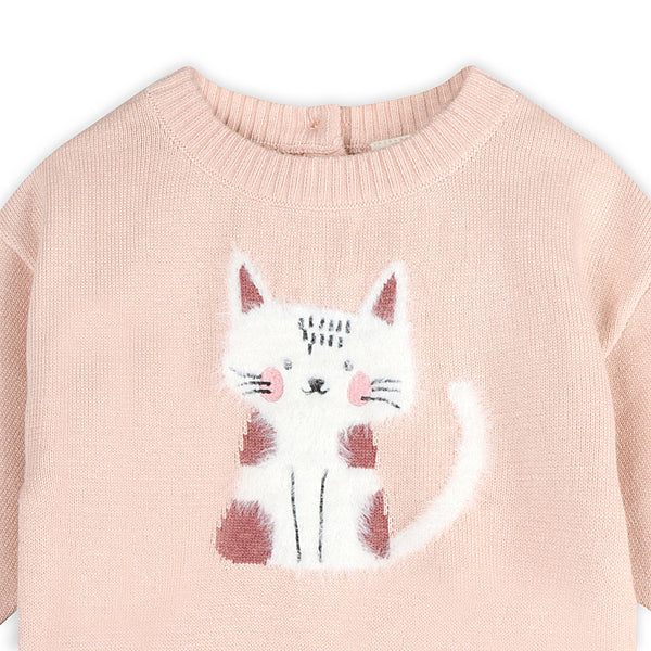 Furry Cat 3D Knit Baby Pullover (Organic Cotton): Sweet Pink