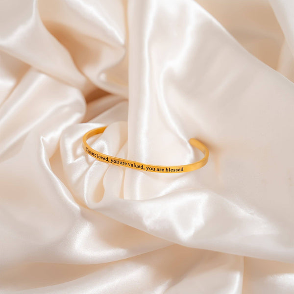 18K Gold PVD You are Loved Engraved Bangle Bracelet: Gold