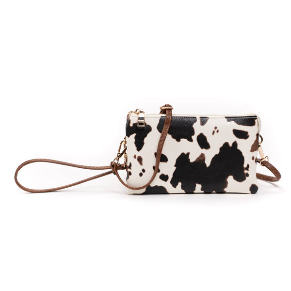 M013COW Riley Cow 3 Compartment Crossbody/Wristlet - Lulu Bella Boutique