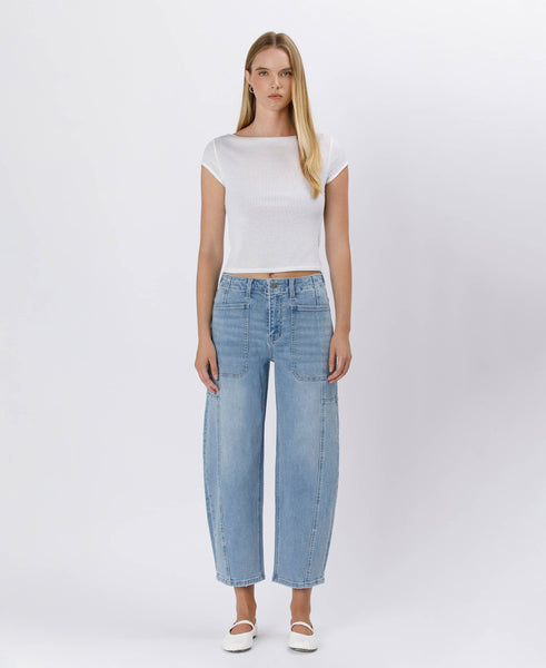 SUPER HIGH RISE ELASTIC BAND BARREL JEANS F5831: ACCOMPLISHMENTS / 24 - Lulu Bella Boutique