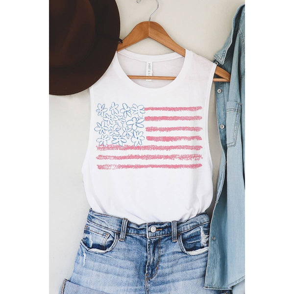 AMERICAN FLAG MINERAL GRAPHIC TANK TOP: Mineral  grey / L - Lulu Bella Boutique