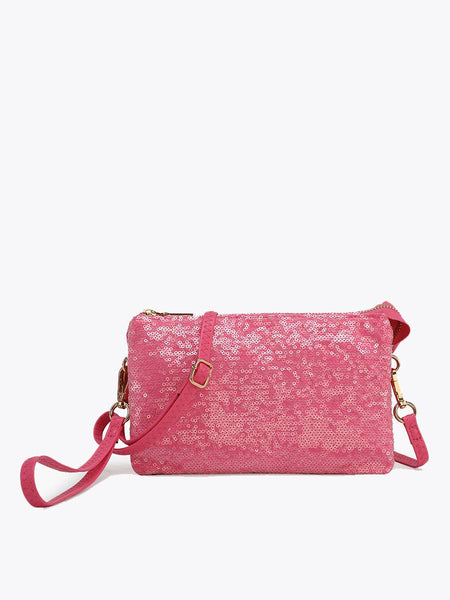 M013SQN Riley Sequin 3 Compartment Crossbody/Wristlet: Lt. Pink - Lulu Bella Boutique