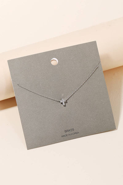 Mini Pave Cross Charm Necklace: G - Lulu Bella Boutique