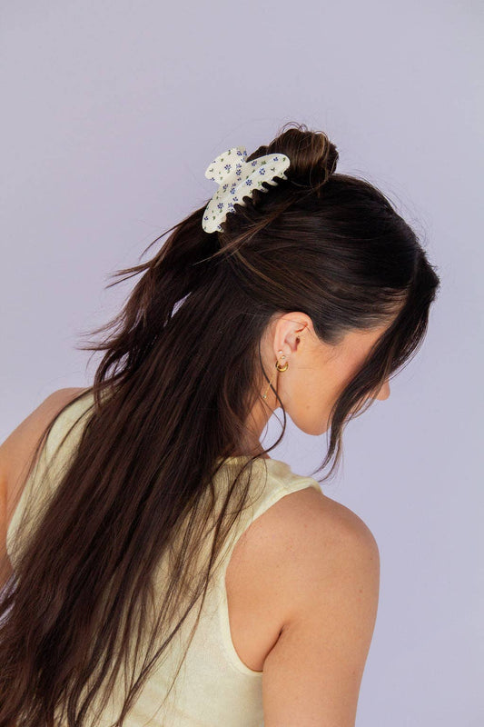 Dainty Blue Floral Claw Clip - Lulu Bella Boutique
