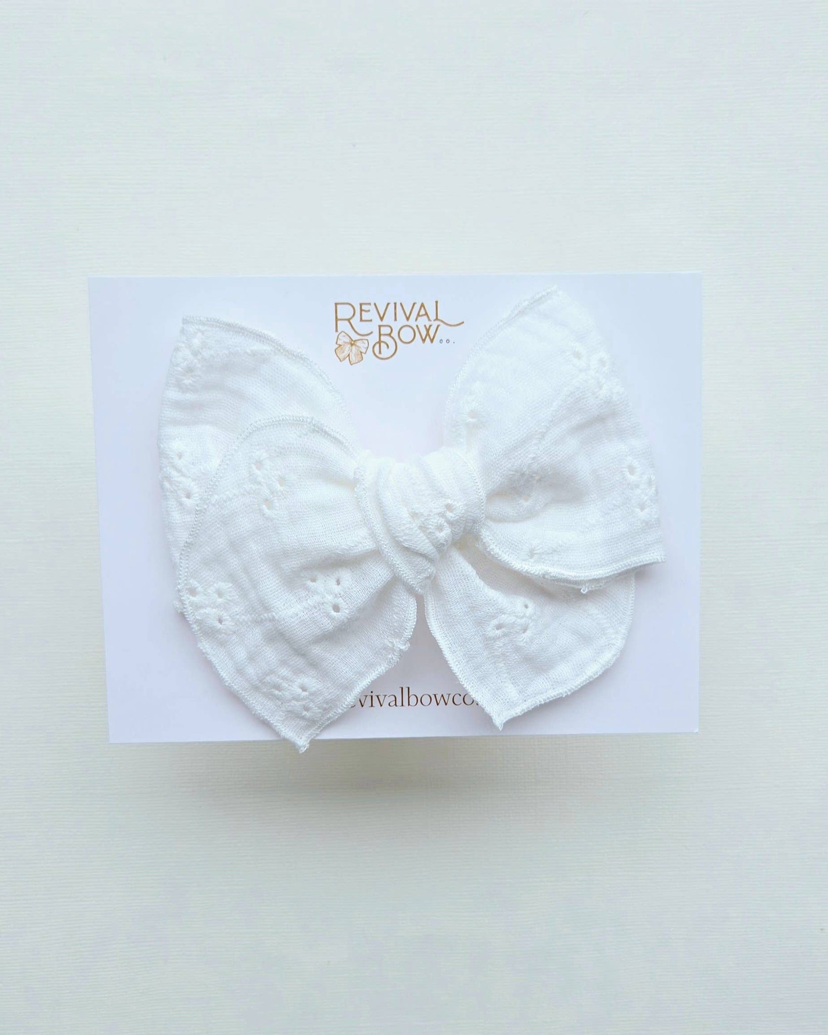 Fable Bow on Clip • Embroidered White Gauze • Fabric Bow - Lulu Bella Boutique