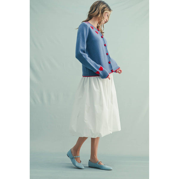 HEART DETAIL BUTTON-UP SWEATER TOP: M.BLUE/POPPY - Lulu Bella Boutique