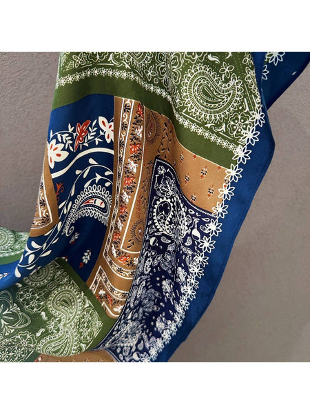 Patchwork Paisley Print Triangle Bandana: Green