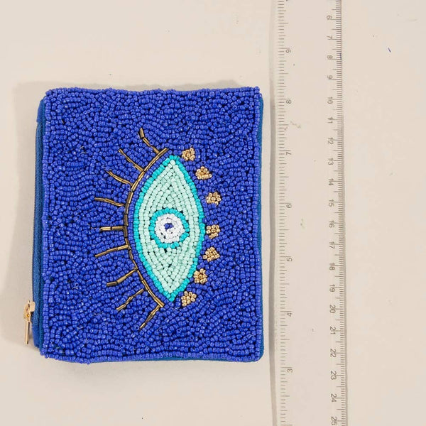 Seed Beaded Evil Eye Coin Purse: MULTI