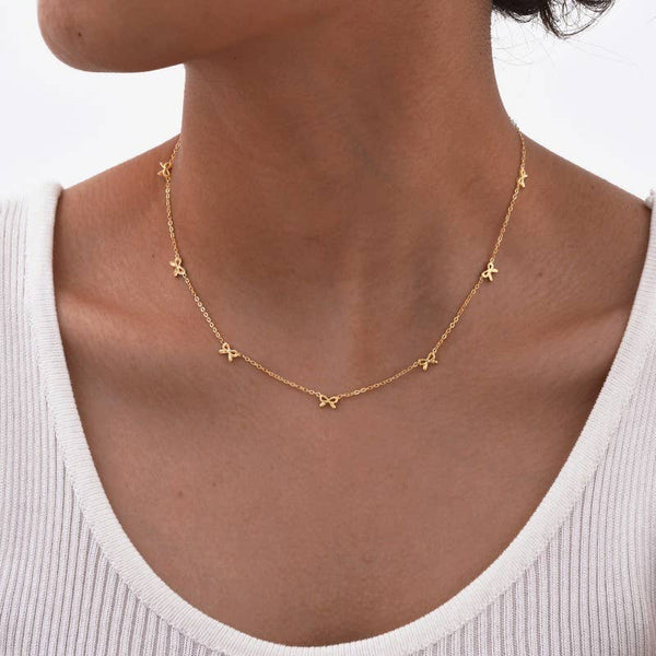 18K STAINLESS STEEL TARNISH FREE BOW NECKLACE | 40NK9512: GOLD - Lulu Bella Boutique