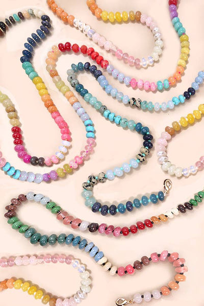 NATURAL AGATE GLASS SEMI PRECIOUS BEAD NECKLACE | 80N896: 3A - Lulu Bella Boutique