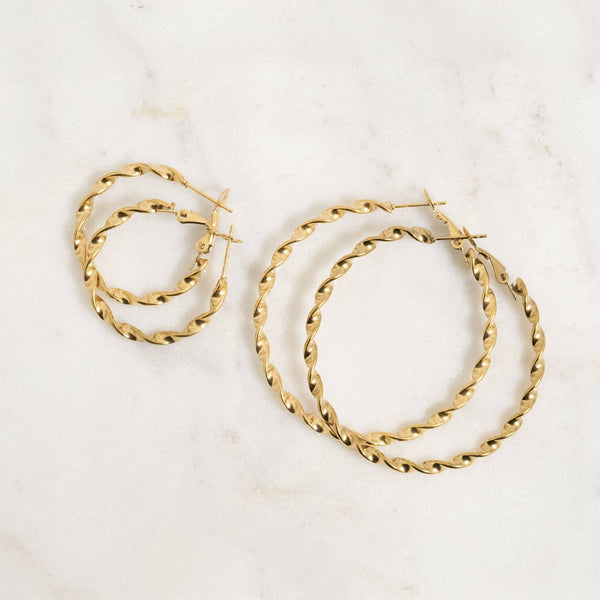 18K Gold PVD Stainless Steel Twist Hoop Earrings: Gold / 40mm