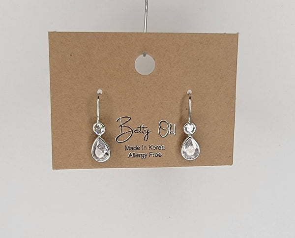 CUBIC ZIRCONIA FISH HOOK EARRINGS.: GOLD