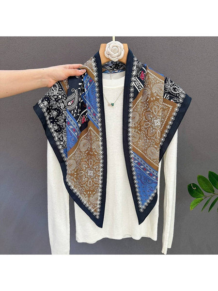 Patchwork Paisley Print Triangle Bandana: Blue