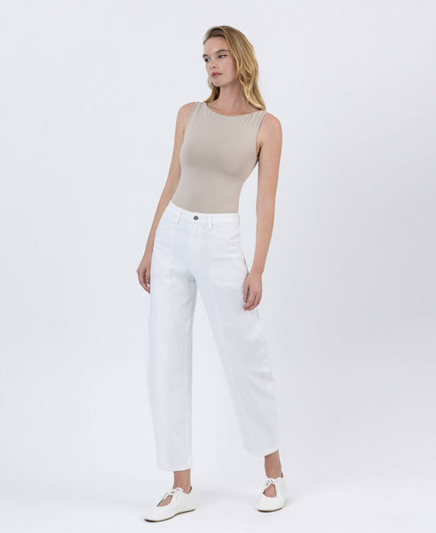 SUPER HIGH RISE OPTIC WHITE PANEL BARREL JEANS F5880WH: OPTIC WHITE / 25 - Lulu Bella Boutique