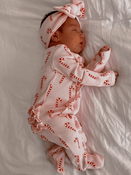 Organic Waffle Ruffle Zip Footie, Pink Candy Cane: 3 - 6 mo.