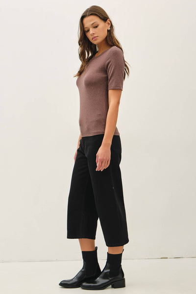 ULTRA SOFT BASIC SHORT SLEEVE TOP : WALNUT