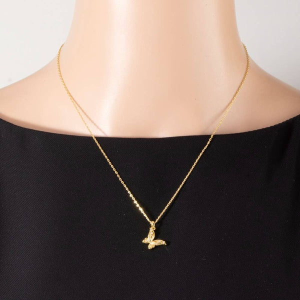 14K Gold Dipped Cz Butterfly Pendant Necklace: GD - Lulu Bella Boutique