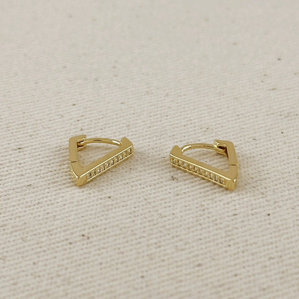 18k Gold Filled V Shape CZ Clicker Hoop Earrings - Lulu Bella Boutique