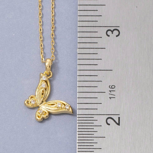 14K Gold Dipped Cz Butterfly Pendant Necklace: GD - Lulu Bella Boutique
