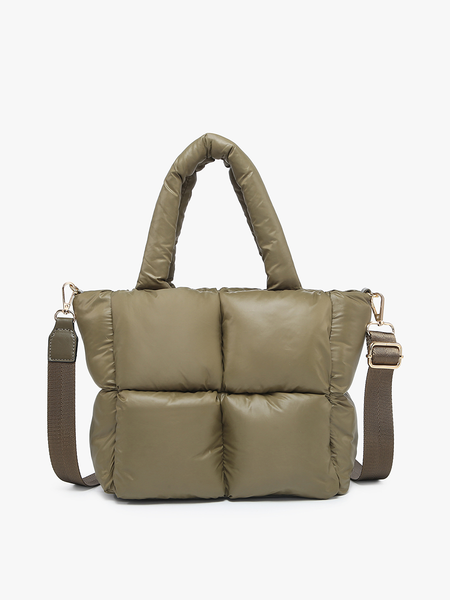 Brittany Small Nylon Puffer Tote/Satchel: Olive