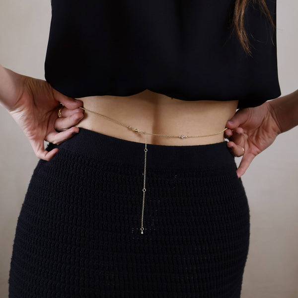 18k Gold Filled Oval CZ Bezel Belly Chain - Lulu Bella Boutique
