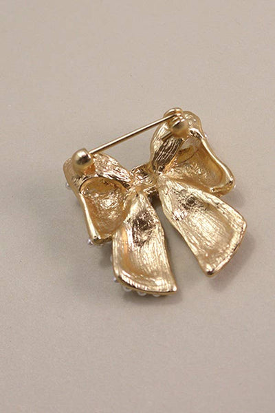 GOLD PEARL BOW RIBBON BOW KNOT BROOCH: Gold