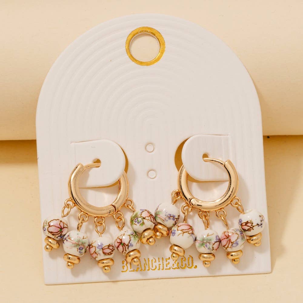 Floral Ceramic Bead Fringe Hoop Earrings: GPK - Lulu Bella Boutique