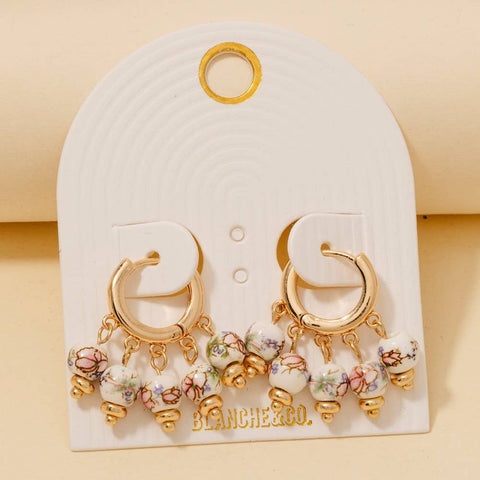 Floral Ceramic Bead Fringe Hoop Earrings: GPK - Lulu Bella Boutique