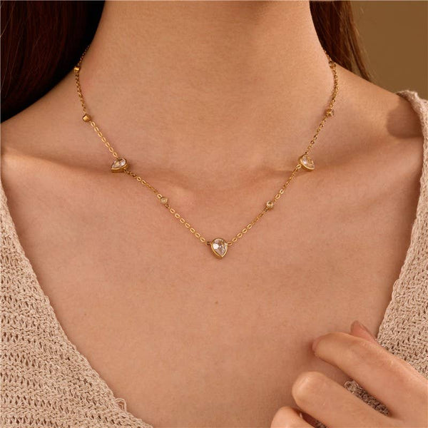 18K STAINLESS STEEL TARNISH FREE CZ NECKLACE | 40NK9693: GOLD - Lulu Bella Boutique