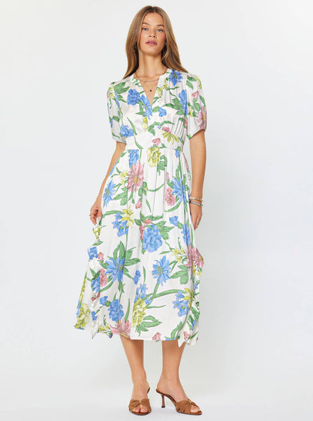 Floral Printed Ruffle Midi Dress: Multi-Colored / XS - Lulu Bella Boutique