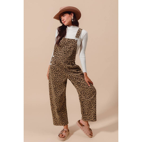 LEOPARD TWILL SLOUCHY BARREL OVERALLS