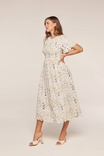 Embroidered Floral Dress: CREAM / S - Lulu Bella Boutique