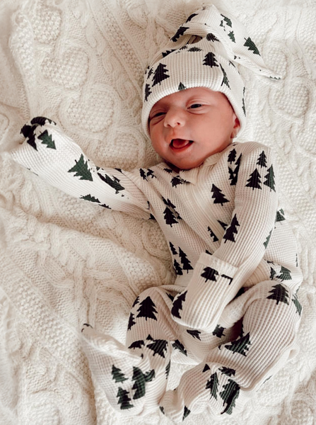 Organic Waffle 2-Way Zip Footie, Forest Green Trees: Newborn