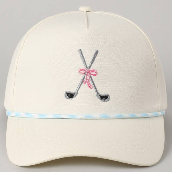 Golf Clubs with Ribbon Embroidered Trucker Hat: LT BLUE / ONE SIZE - Lulu Bella Boutique