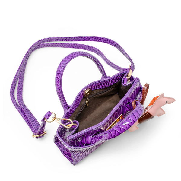 Vivid Crocodile Pony Handbag: Purple