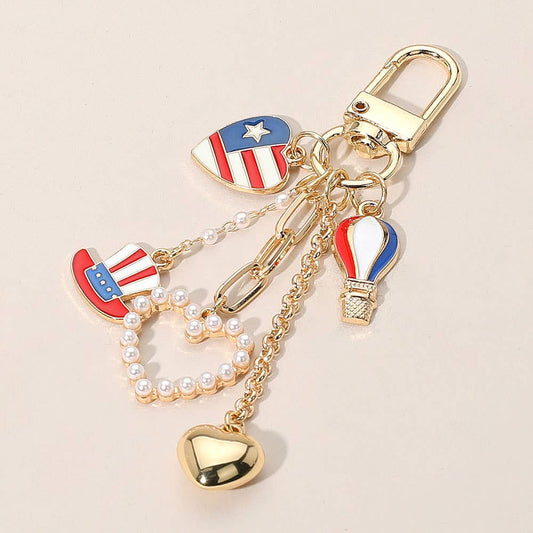 Enamel American USA Flag Hat Balloon Pearl Heart Charm Tip Dangle Keychain / Bag Charm - Lulu Bella Boutique