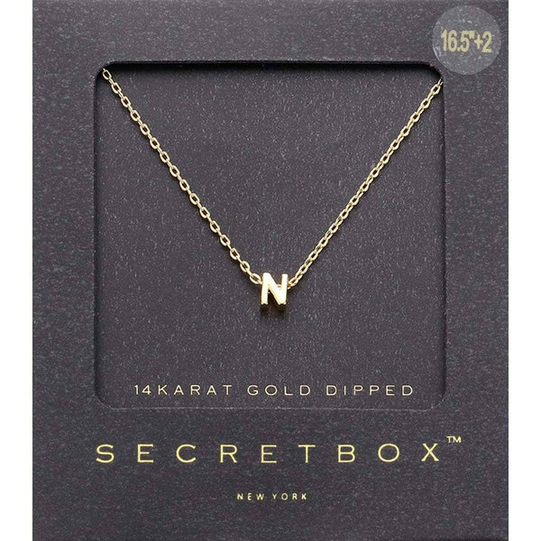 SECRET BOX_14K Gold Dipped Initial Monogram Pendant Necklace: ~N~